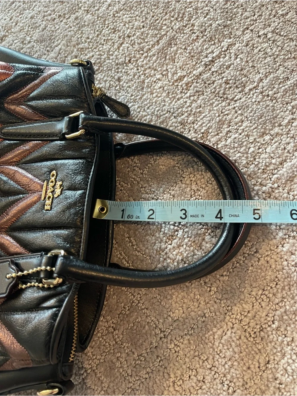 Coach Mini Sage Metallic Chevron Quilted Leather Satchel, Black Multi, F37372